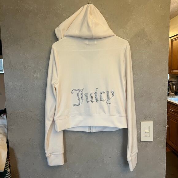 Juicy Couture Bling Cream Velour Sweatsuit Outfit XL Y2K Track Flared - Picture 14 of 16